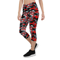 Red and Gray Camo Capri Leggings