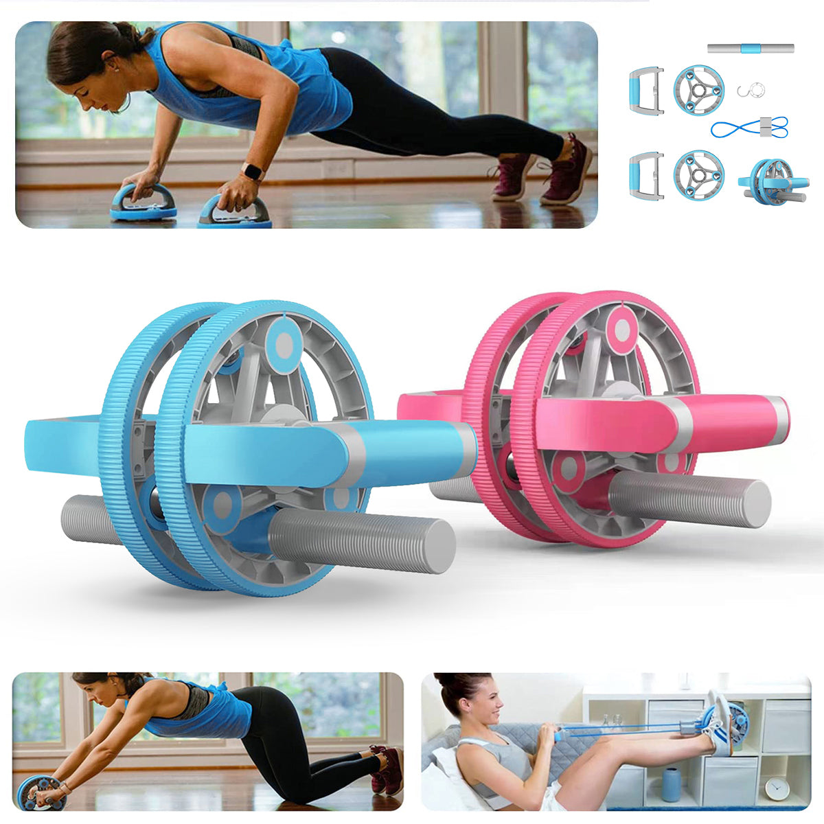 Multifunction Abdominal Wheel/ Push-up Trainer with Strap